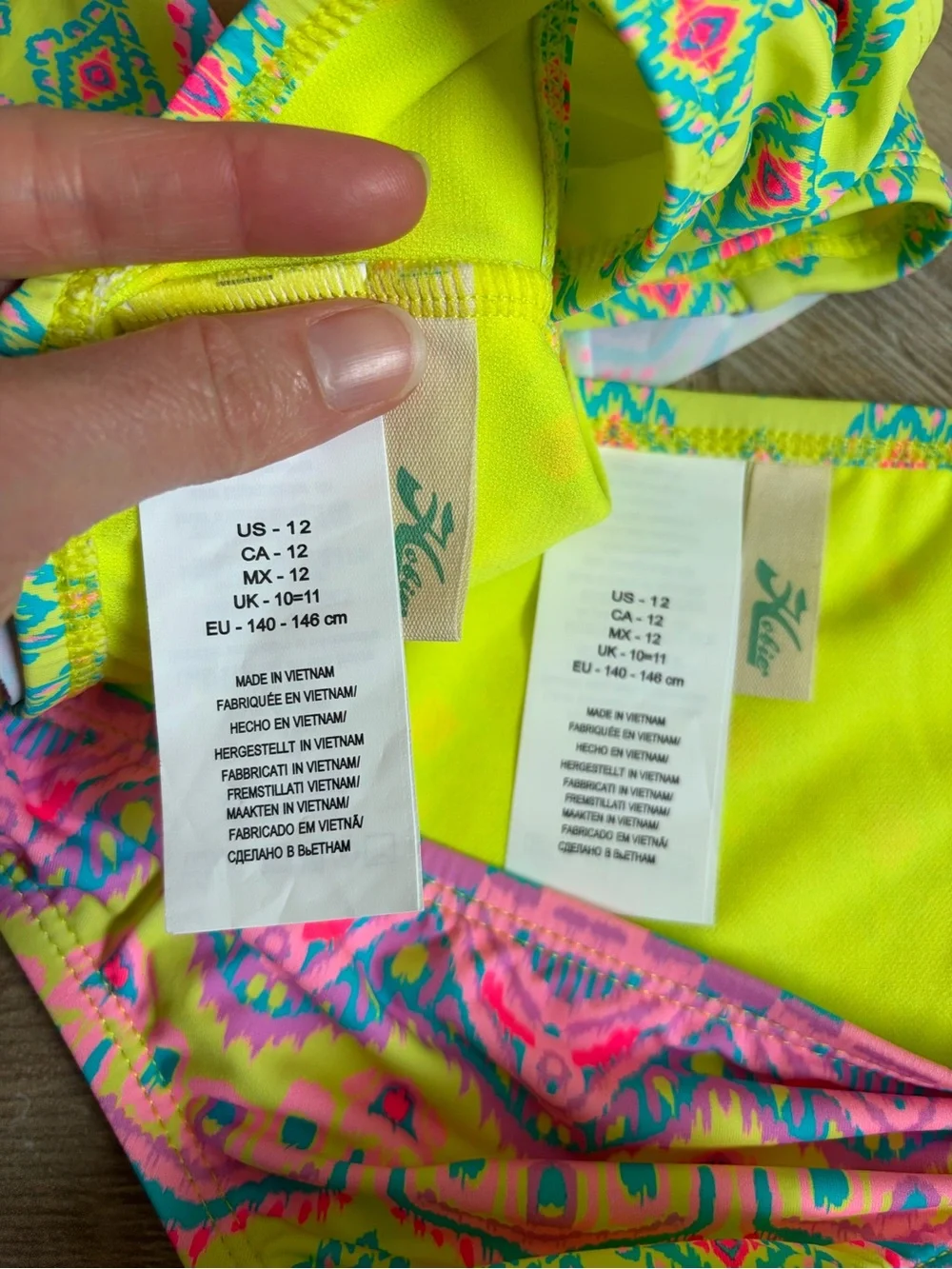 Hobie Flounce Bralette Bikini Top Hipster Bottom Swimsuit Citron Ikat Tides